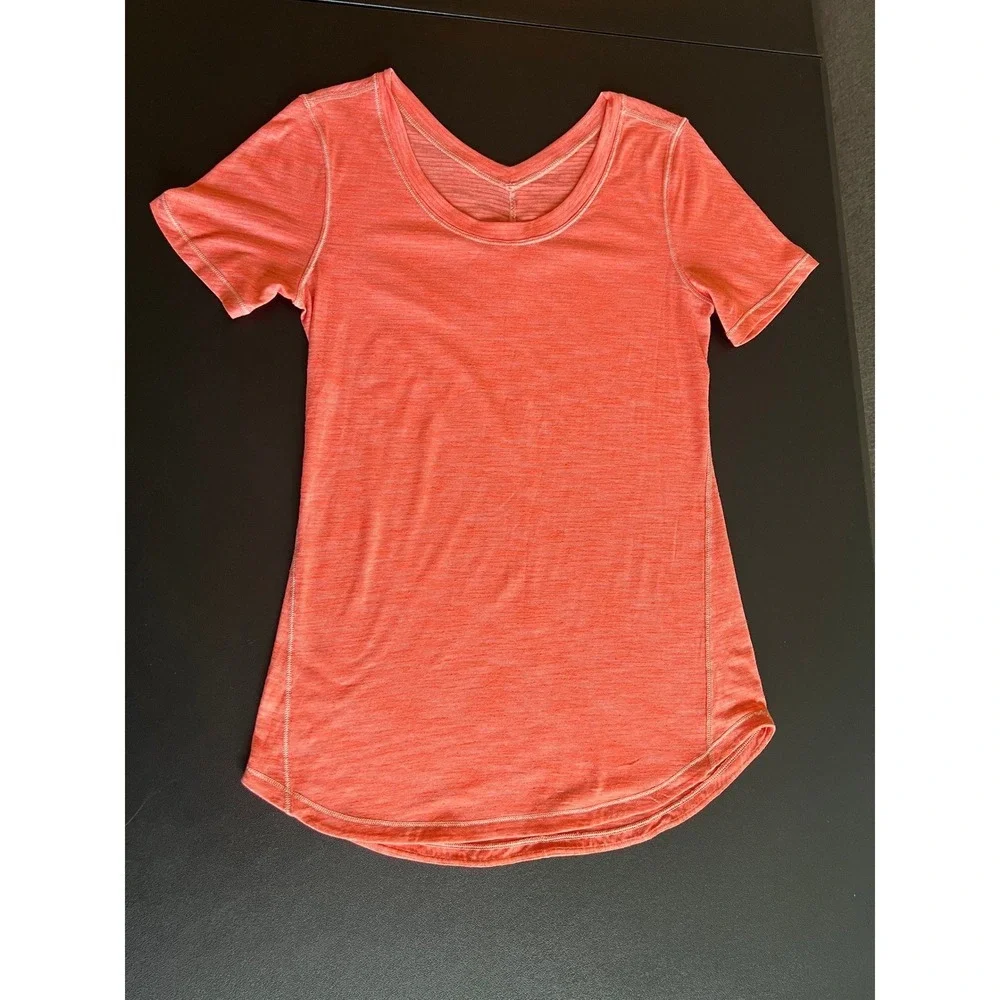 Lululemon Athletica Women Orange Space Dye Short Sleeve Tee Top (1199)